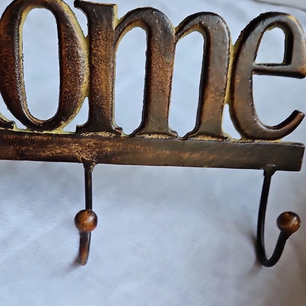 Vintage Cast Iron Metal Bronze Look 'Home'Wall Hook 12 X 7